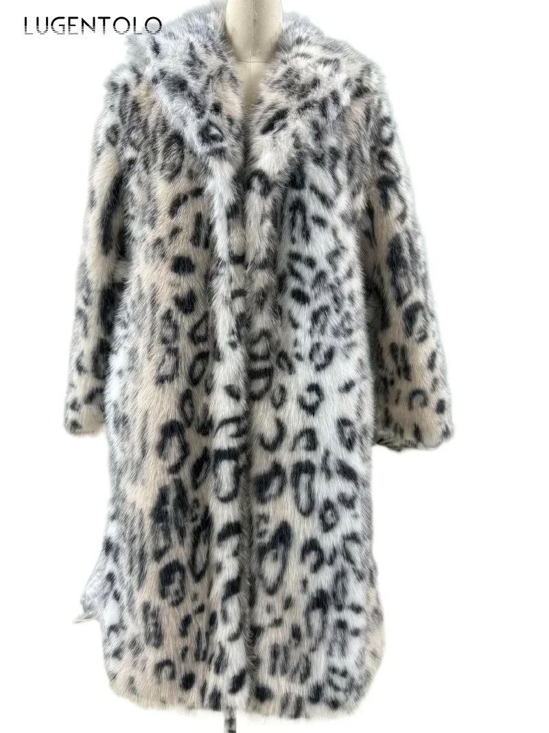 Women Faux Fur Coat 2024 Long Y2k Thickened Windproof Warm Fluffy Jacket Fashion Leopard Print Lapel Oversized Luxury Cardigan