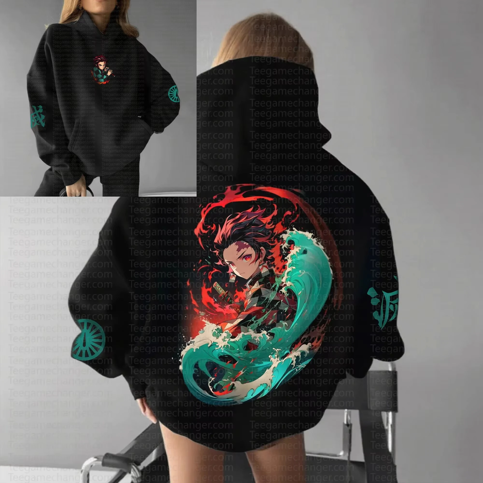 

Bandai 2026 Teegame Changer Demon Killer Kimetsu No Yaiba Tanjiro Kamado Print Men's Hoodie Thermal Parent-Child Top