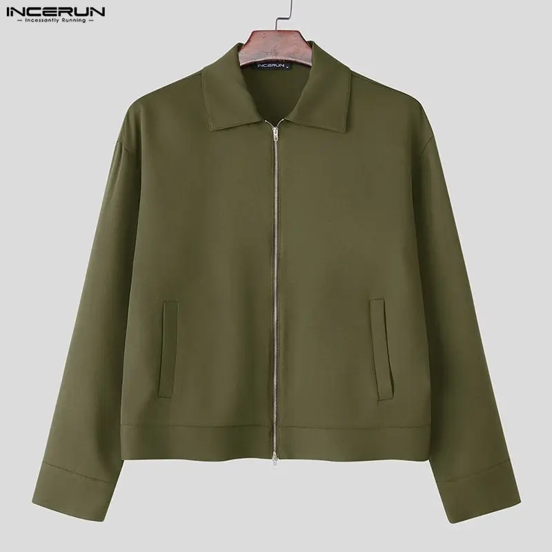 

INCERUN мужские куртки однотонные с лацканами и длинными рукавами на молнии мужские тонкие пальто уличная одежда в корейском стиле модная повседневная верхняя одежда для мужчин