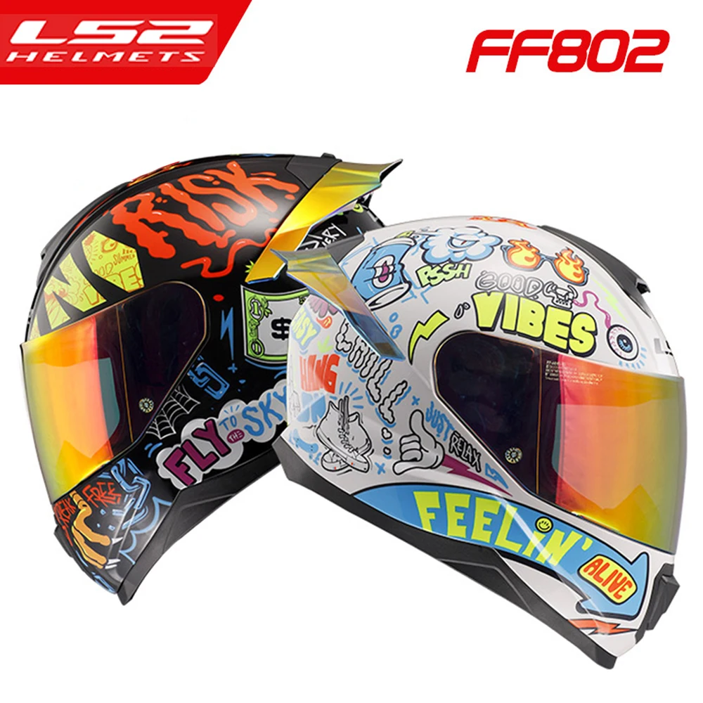 LS2-Casque de moto intégral approuvé ECE, casques de course de motocross clown originaux, puzzles, FF802