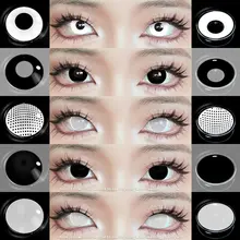 Eyeshare cosplay lentes de contato de cor branca 2 pçs lentes de contato vermelho louco anime lentes de olho preto halloween beleza maquiagem lente