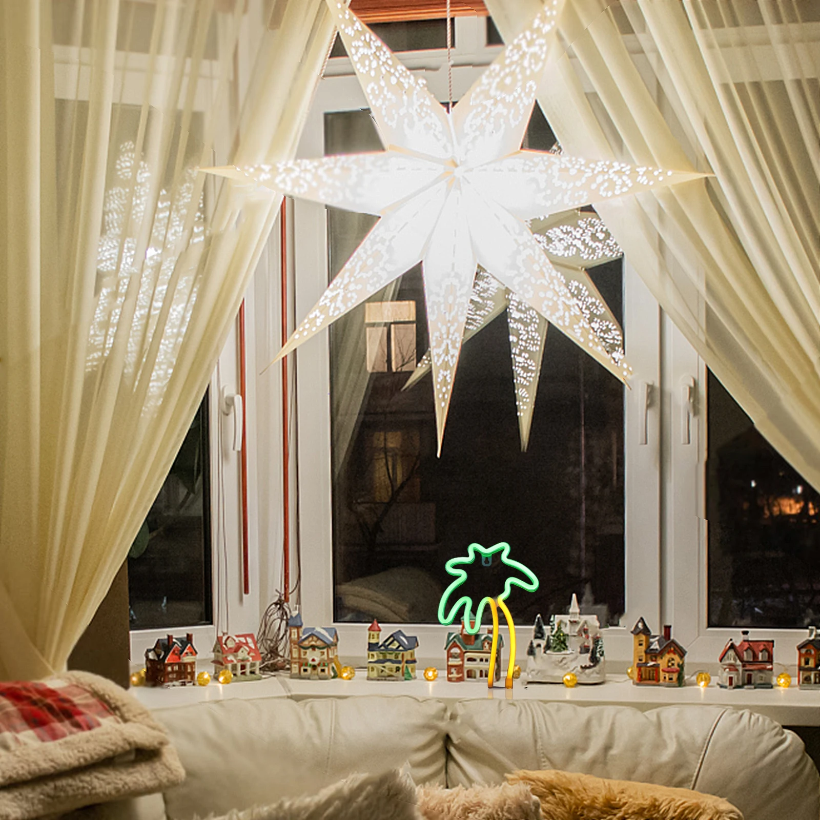 Neon Decorative Lights Coconut Tree Shape Dual Color USB LED Lamp Signs Operated Room Atmosphere Light Creative Design