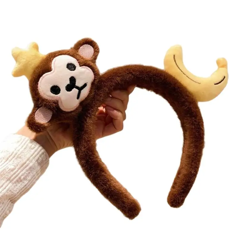 

1Pcs Soft Faux Plush Monkey Hairband Funny Banana Hair Hoop Cartoon Animal Headbands Creatures Theme Party Costume