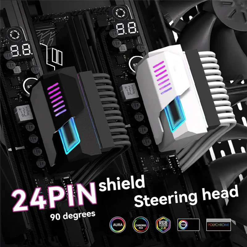 Adapter XB-ATX 24Pin ARGB 90 stopni, złącze zasilania 5V do płyty głównej komputera stacjonarnego, akcesoria do samodzielnego montażu komputera.