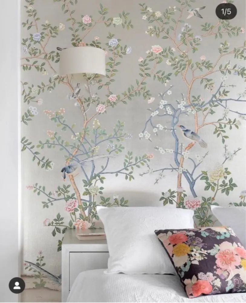 Imagem -02 - Personalizado Luxo Feito à Mão Ouro Dourado Papéis de Parede Pintados à Mão Flores & Pássaros Quarto Sala de Estar Estudo Sala de Jantar Varanda Sofá Parede tv