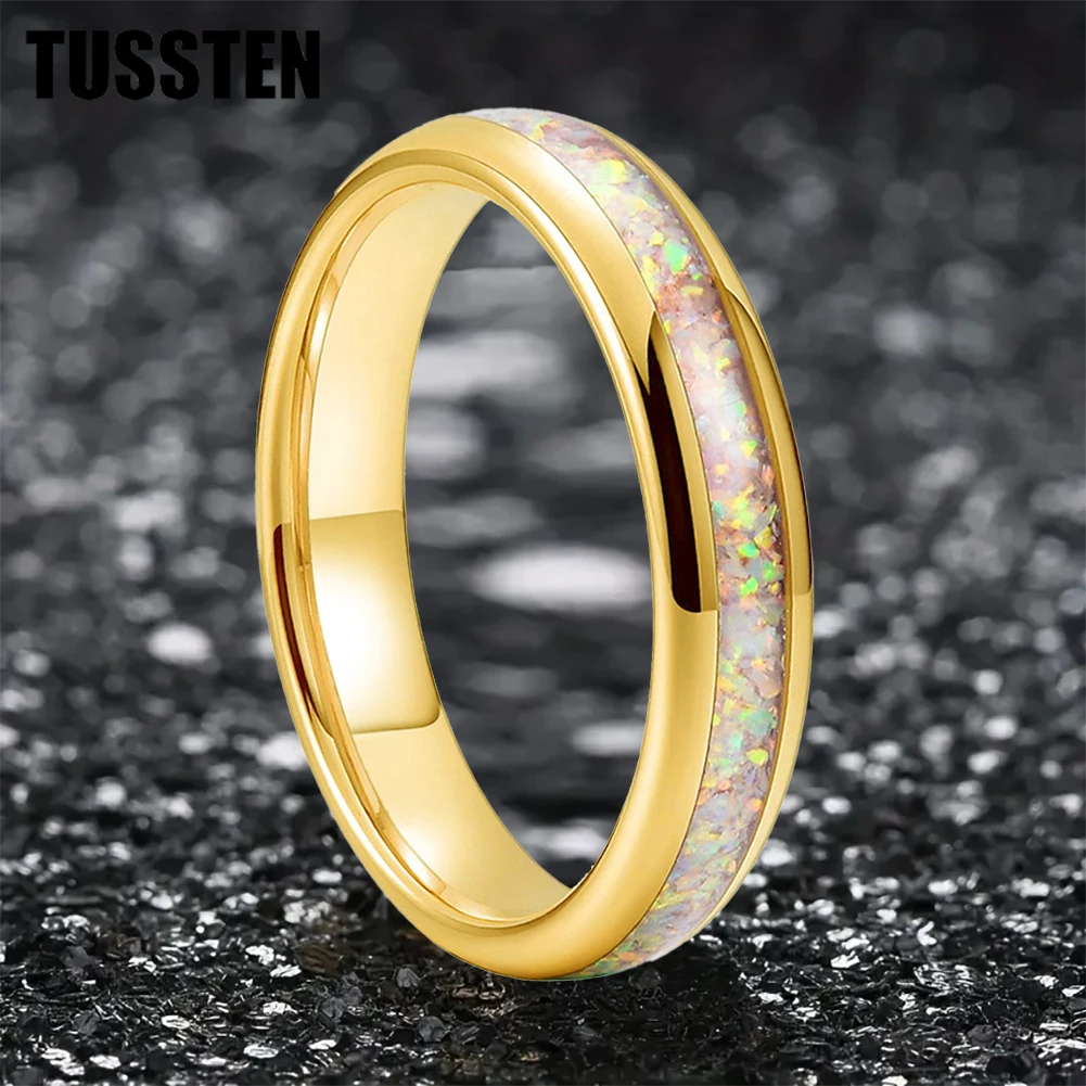 TUSSTEN-Bague en opale rose 4mm pour femme, bijou de fiançailles, de mariage, en tungstène, confortable, livraison directe