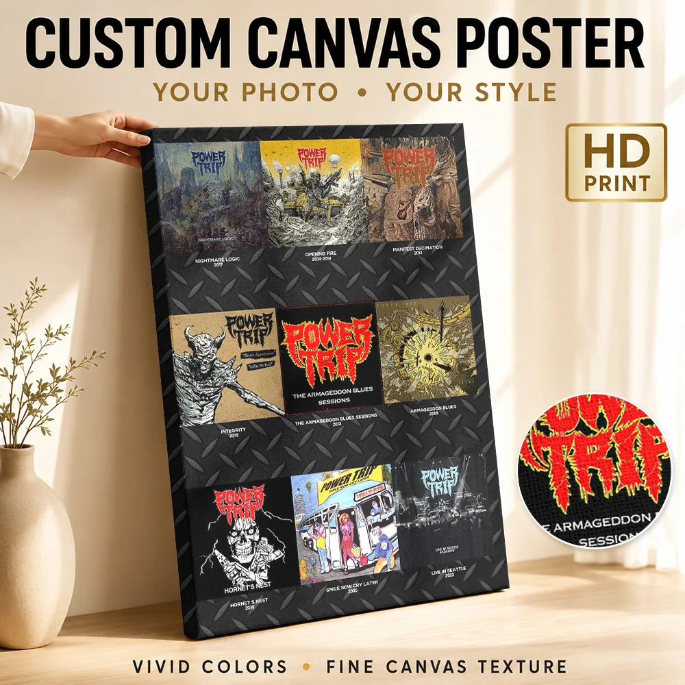 Power Trip Album Collage Canvas Print Personalized Photo Multi Panel Composition Wall Art For Rehearsal Room, Music Lover Gift