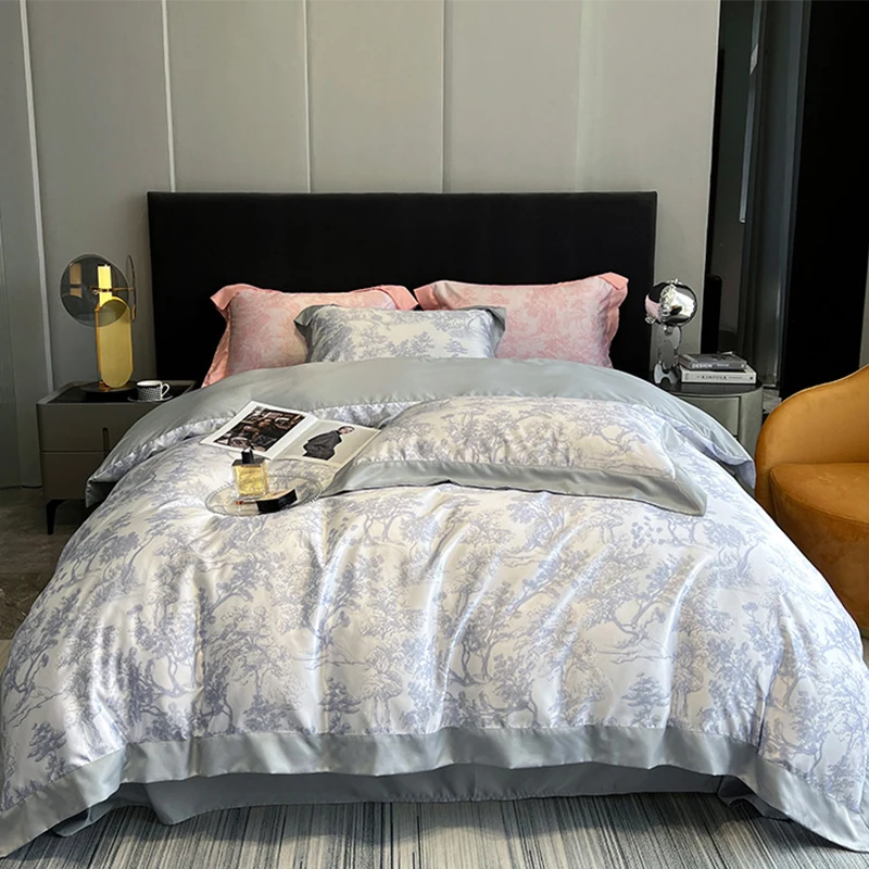 

100% Tencel Home Textile Bedding Set Luxury Quilt Cover Duvet Cover Fltted Bed Sheet Pillowcases Comforter Bed Linens Queen 이불이불