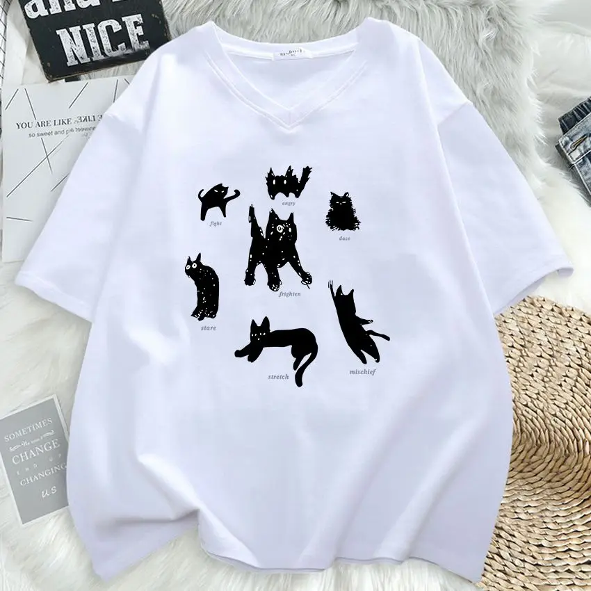 Plus Size 6XL 150kg Summer Women\'s Top Cat Print Cotton T Shirt Casual  Women Clothes Short Sleeve Women Cartoon T-shirt