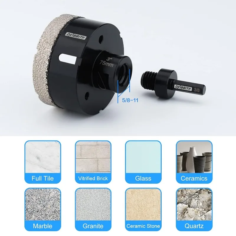 3'' Dry Diamond Core Drill Bit 75mm Diameter Tile Bits Vacuum Brazed Angle Grinder  for Porcelain Ceramic Granite