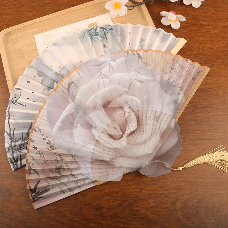 

Popular Chinese Style Bamboo Folding Fan Butterfly Pattern Hand Fan With Tassel For Wedding Dance Party Home Decor