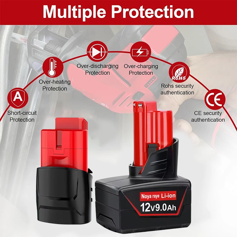 Náhradní baterie 12V pro Milwaukee M12 3.0/9.0Ah XC 48-11-2412 48-11-2440 kompatibilní s palivem M12 MLW2553-20 2462-20 - náhled 4