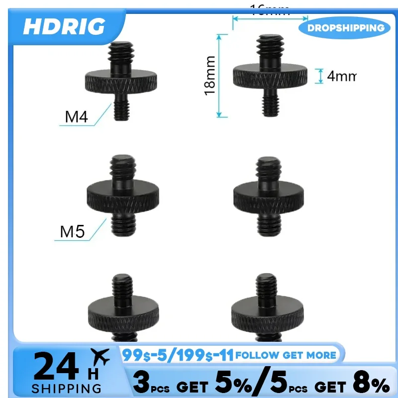 HDRIG Double-end M4 M5 M6 Male to 1/4"-20 Male Thread Screw Convert Adapter Aluminum Alloy Made (2 Pieces)