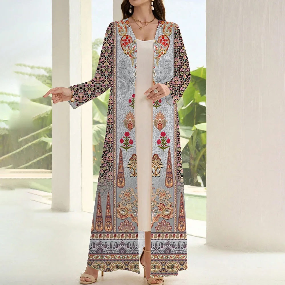 Islamic Clothing Open kimono Abaya Femme Two Piece Cardigan Muslim Abaya Dubai 2024 Luxury Print Long Sleeve Turkey Coat Robe
