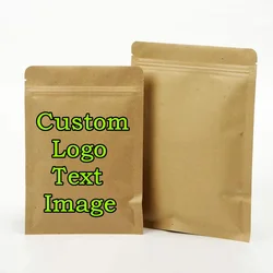 100PCS Flat Kraft Paper Ziplock Gift Packaging Bag DIY Matcha Spice Tea Powder Ground Sugar Coffee Custom Logo Storage Pouches
