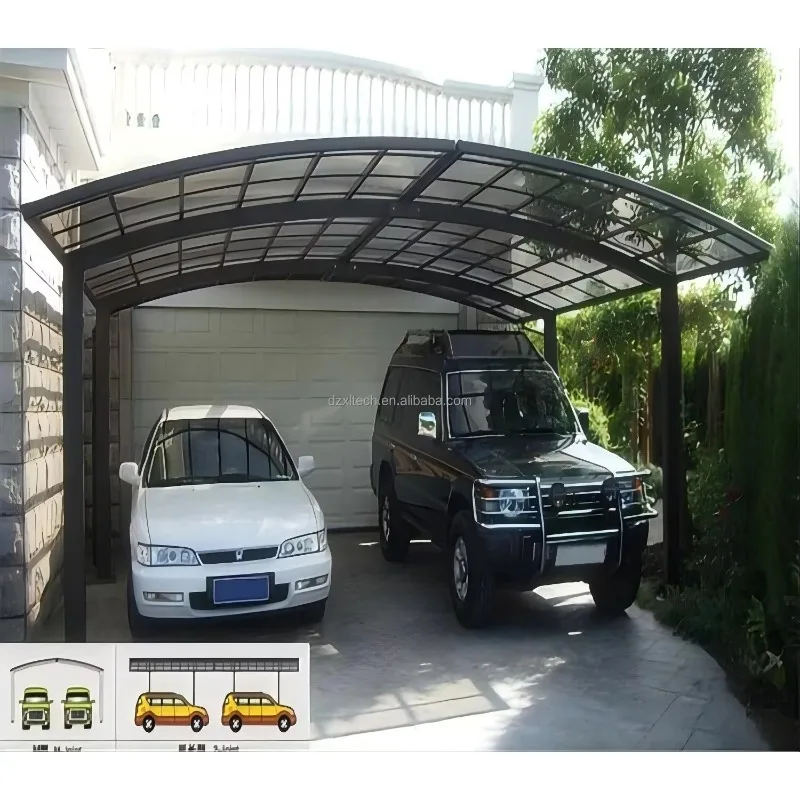 تخصيص عالية الجودة في الهواء الطلق سبائك الألومنيوم PC Carport دائم المعادن البناء المرآب الإطار قسط الستائر مواقف السيارات