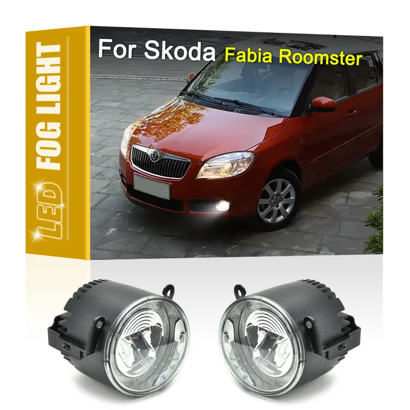 

2Pcs Aluminum Shell Front White LED Fog Lamp Assembly With DRL Daytime Running Light For Skoda Fabia 2005-2012 Roomster 06-2010