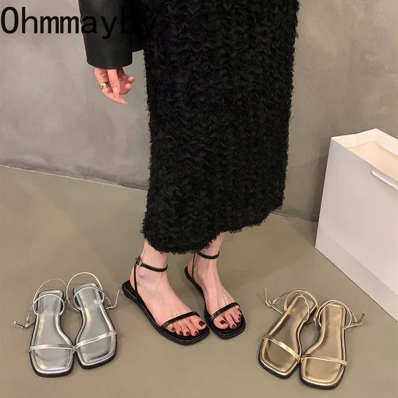 Designer Beach Women Sandals Fashion Narrow Band Flats Shoes Summer Casual Party Dress Female Sandals