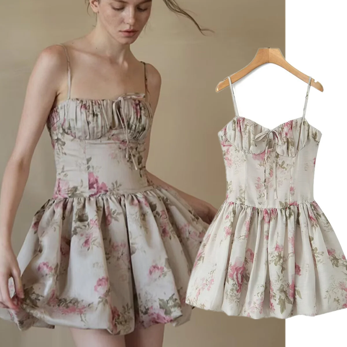 

Jenny&Dave French Elegant Floral Print Indie Folk Mini Dress Dress Rose Elegant Party Dresses Suspenders Vestidos Womens Dresses