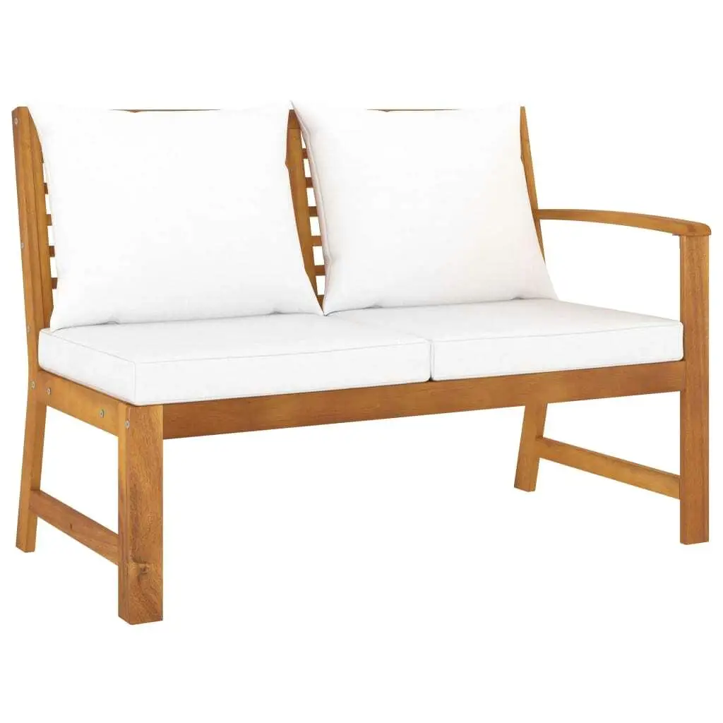 45.1” Acacia Wood Patio Bench with Cream Cushion - Stylish Outdoor Seating