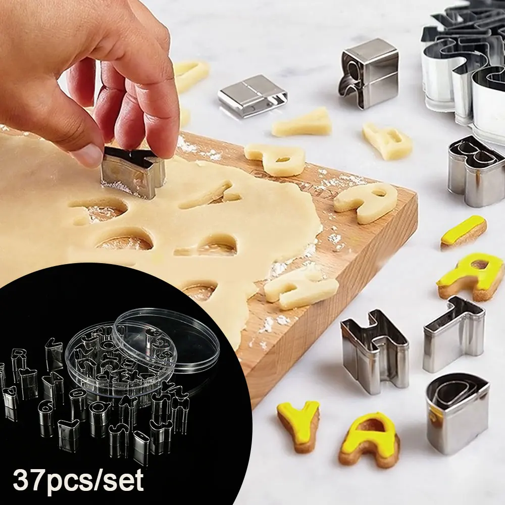 37Pack Alphabet Letter Number Fondant Icing Cutter Set Stainless Steel Alphanumeric Biscuit Cutting Mold