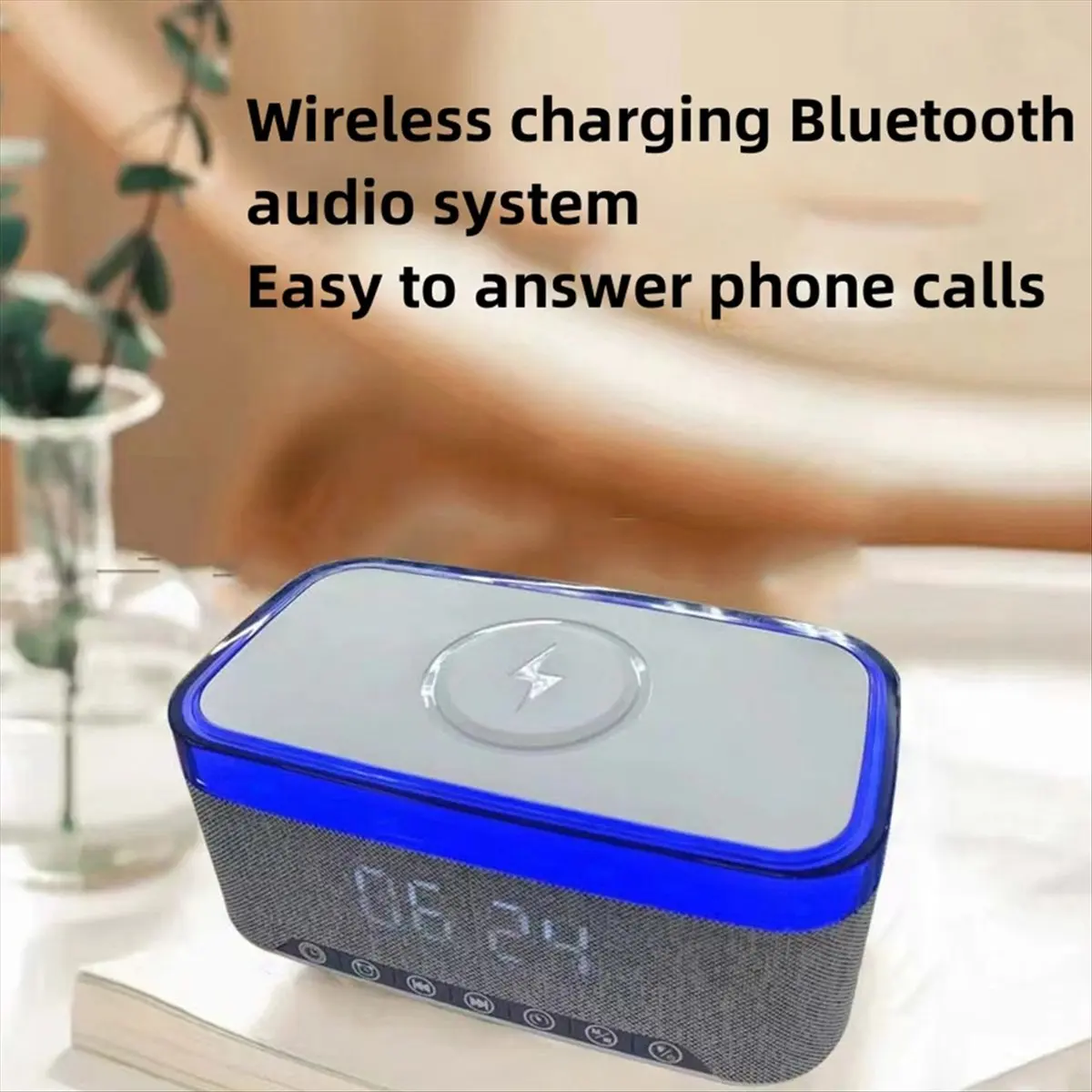 popop Bluetooth Speaker with Wireless Charging LED Ambient Light and Alarm Clock-TWS FM Radio USB 15W Charging White