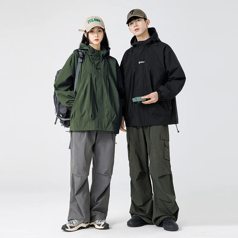 النمط الأمريكي الاعتداء البدلة سترة للرجال ربيع الخريف 2025 جديد في الهواء الطلق الترفيه المشي لمسافات طويلة دعوى فضفاضة عمال مقنعين سترة #5