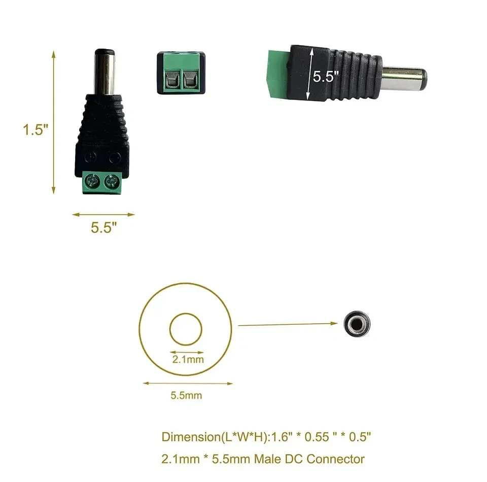 5pairs DC 12V Power Plug Adapter Connectors