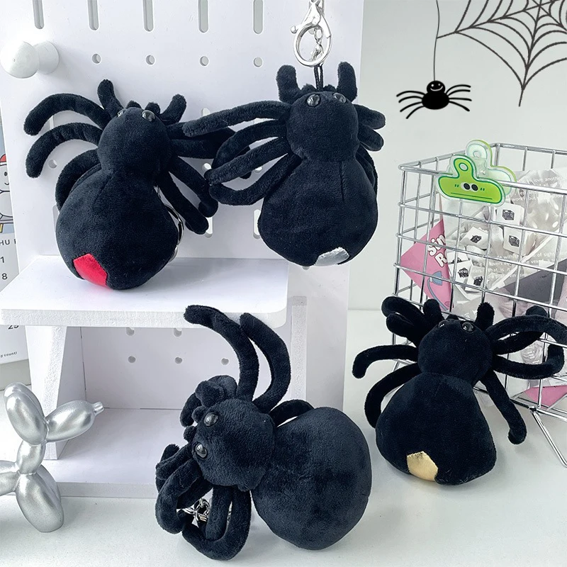 Creative Plush Simulated Black Spider Doll Keychain Stuffed Plush Spider Cute Keyrings For Backpack Cartoon Bag Pendant