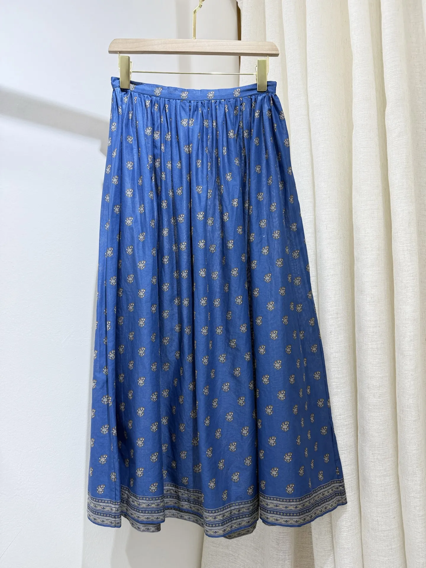 2026 Women's Retro Print 2-Piece Set Boat Neck Sleeveless Vest + High Waist A-Line Long Skirt Vintage Cotton Suit view 5