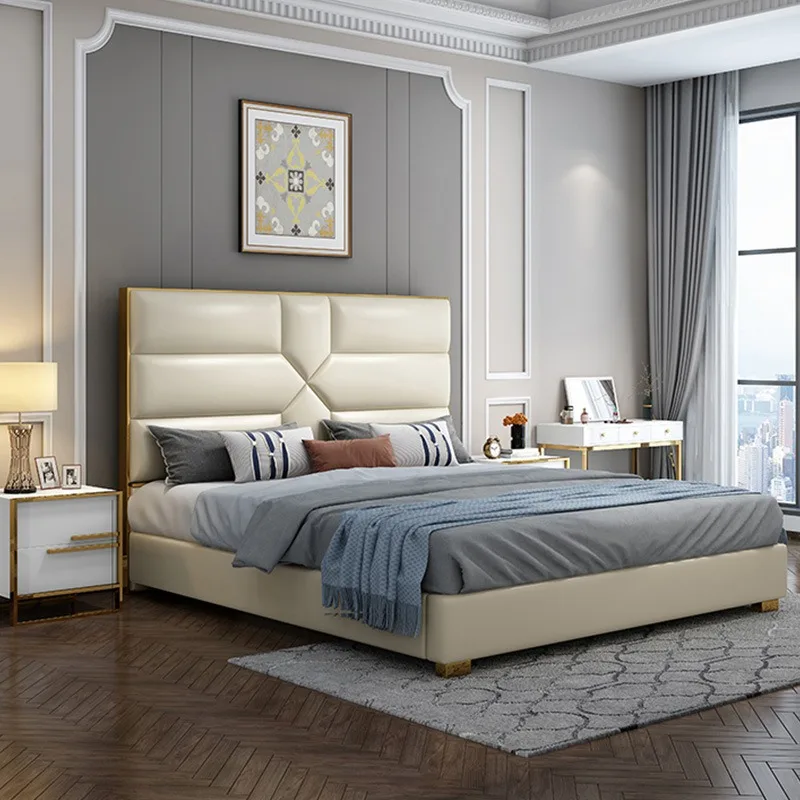 

Double bed master bedroom storage soft bag small apartment modern minimalist leather wedding bed
