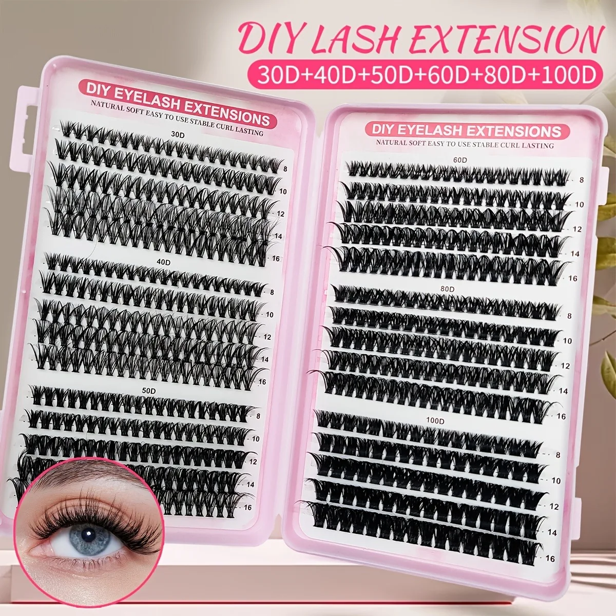 DIY Eyelash Extension Clusters, 30D-100D Fluffy Volume Lashes, 8-16mm Mix Natural & Dramatic Segmented Lashes for Daily/Party