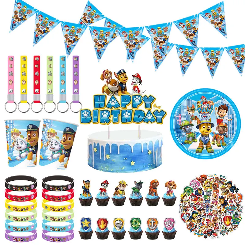 Paw Patrol Birthday Decorations Patrol Paw Party Decor Supplies Balloons Tableware Set Cups Plates Tablecloth Backdrop Banner