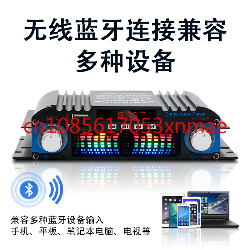 High-Power Mini Small Power Amplifier Home Car 12V Fever Hifi Audio Bluetooth Card Player