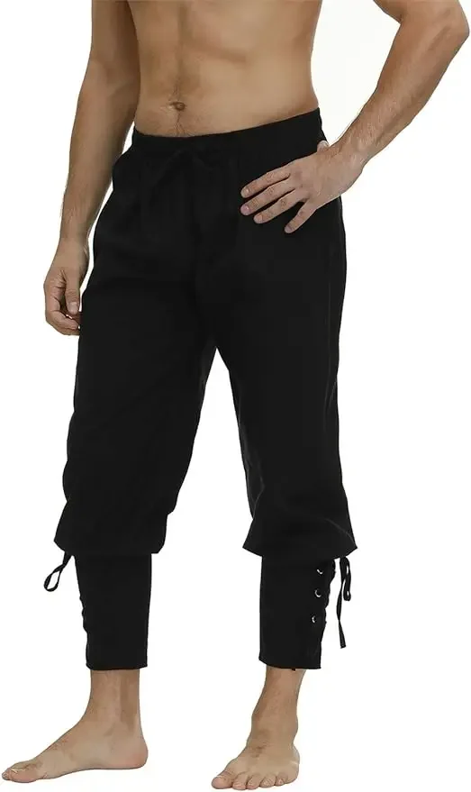 

Men's Ankle Banded Cuff Renaissance Pants Medieval Viking Navigator Trousers Pirate Cosplay Costume with Drawstrings