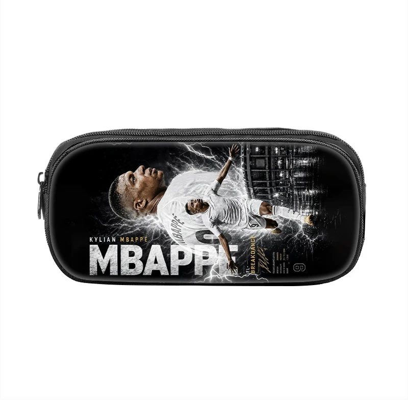Student Big Capacity School Supplies Zipper Pencil Pouch makeup bag Football Star Pen Bag M-Mbappe Pattern Pencil Case