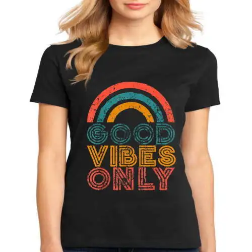 

Women's T-shirt Vintage Rainbow Good Vibes Only Tee Positive Vibe Gift Casual