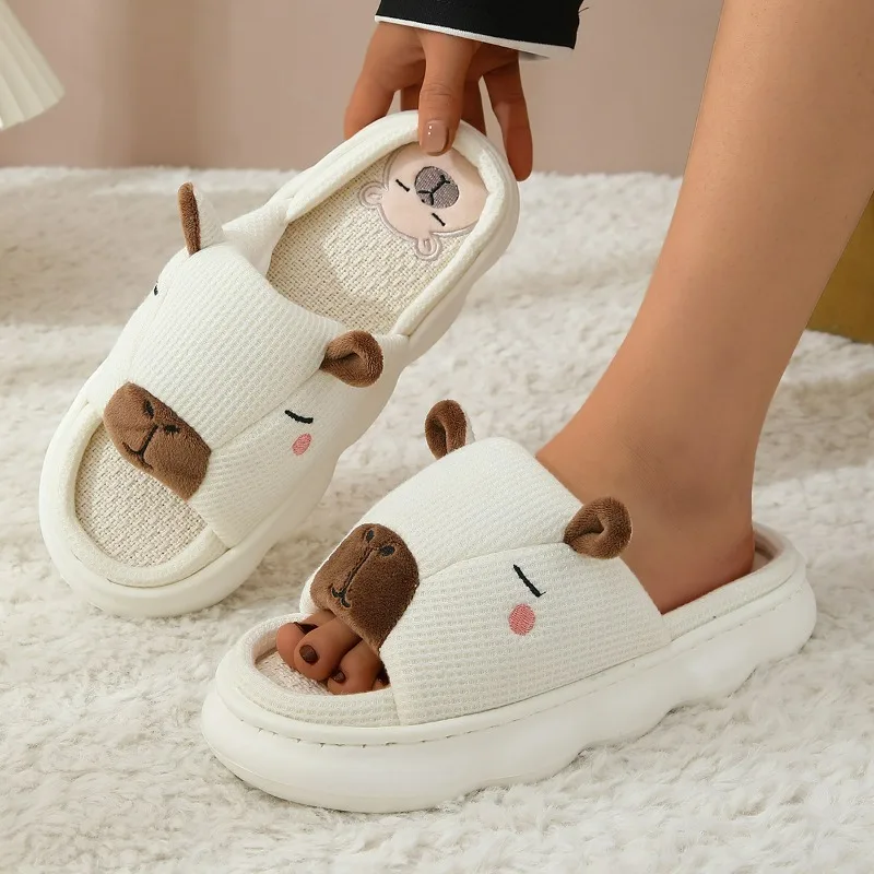 Cotton Linen Platform Slippers Women Home Cartoon Cute Designer Shoes Girls Fashion Trend Spring Summer Elegant Indoor Footwear