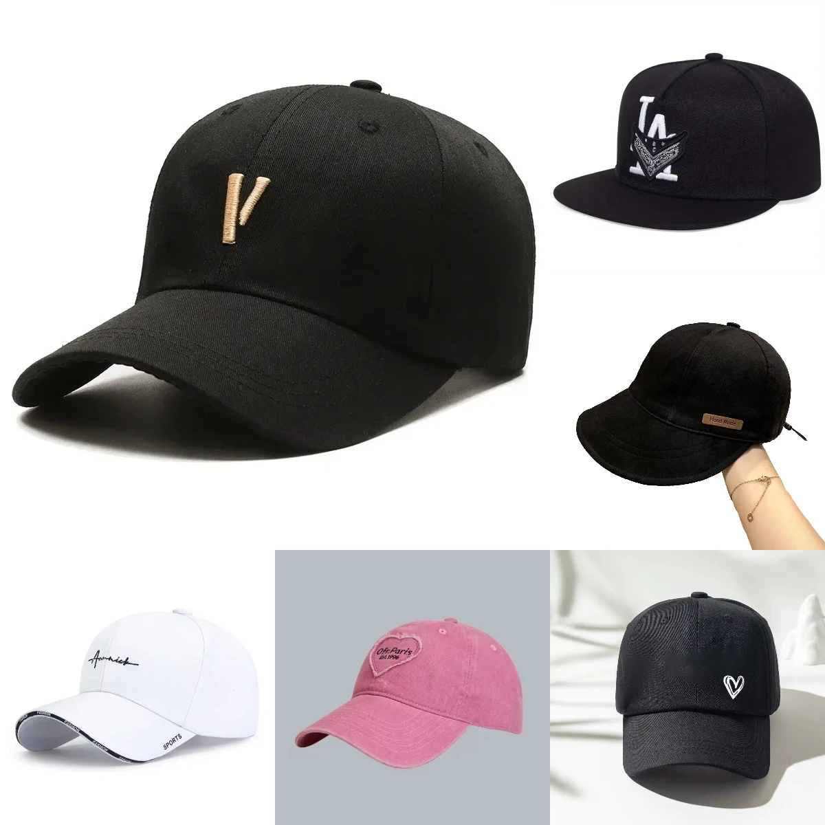 Black and White Letters Baseball Cap WOMEN'S MEN'S Hat Lovers' Hat Embroidered Sun Block Hat Fishing Outdoor Hat