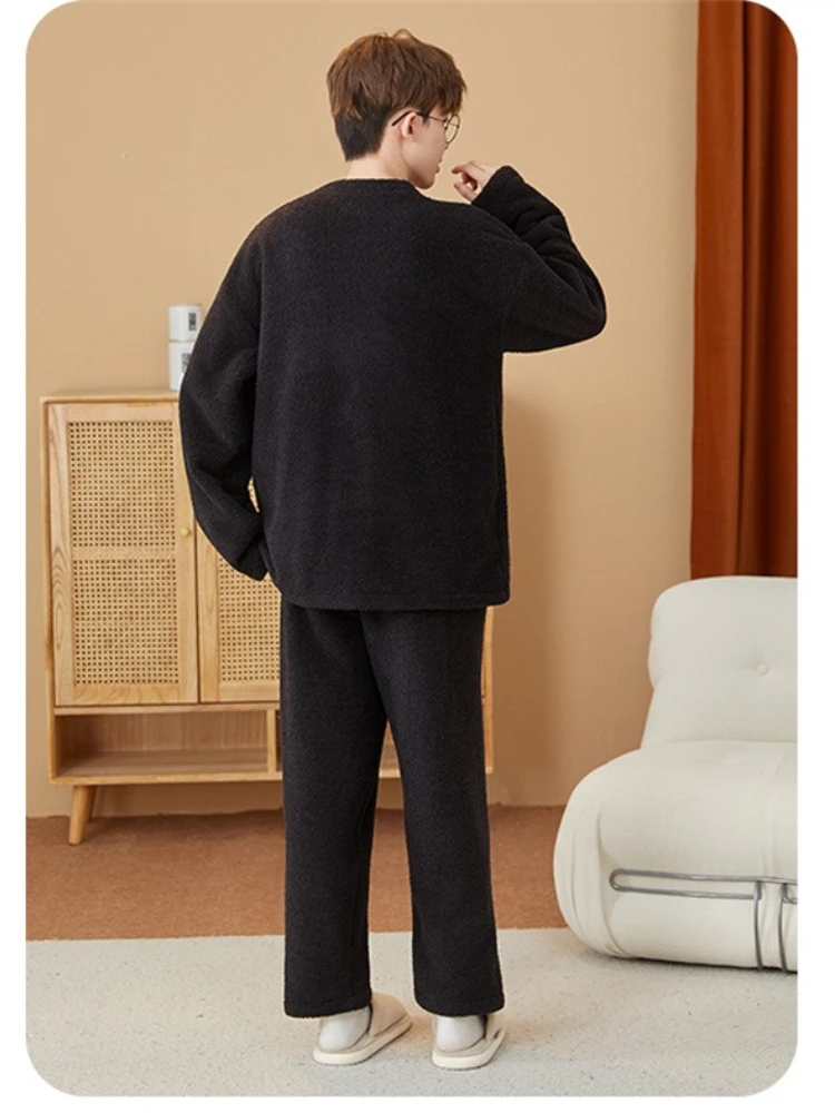 الشتاء نصف بيجامة من الصوف الرجال الكورية الشباب الكرتون ملابس خاصة الدافئة سميكة المتسكعون كلاب أليف طباعة أفخم Homesuit وتتسابق #4