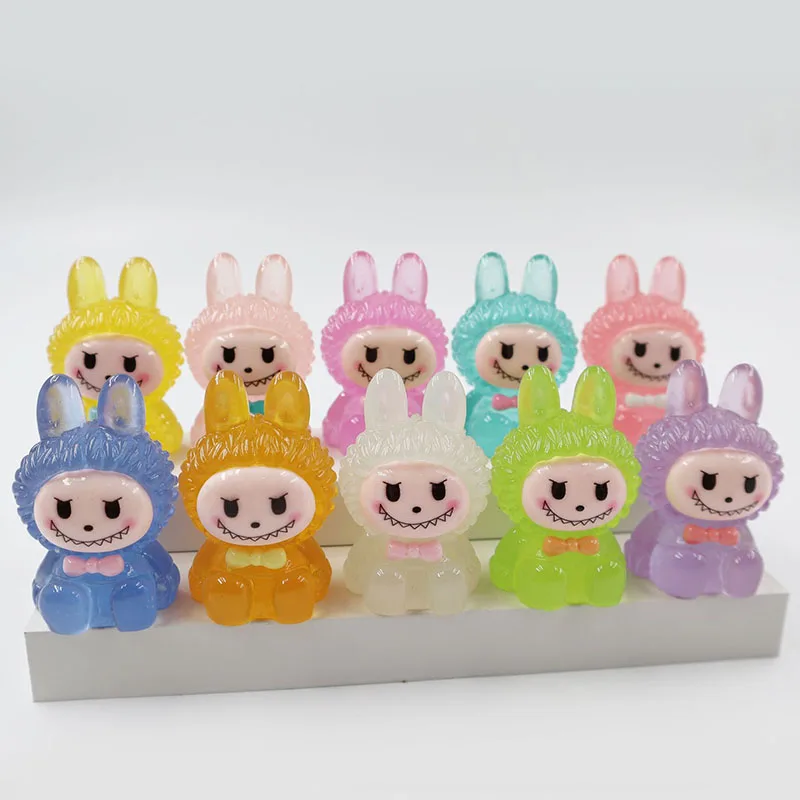 

10pcs/Set New Labubu Flocking Doll Mini Cute Action Figure Toy Desktop Ornaments Handmade Diy Accessories Surprise Gift