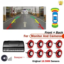 AHD Parktronic 13MM Flat Rotation Car Parking Sensors 8 Backlight Front Rear Buzzer 12V For Andriod DVD Video System