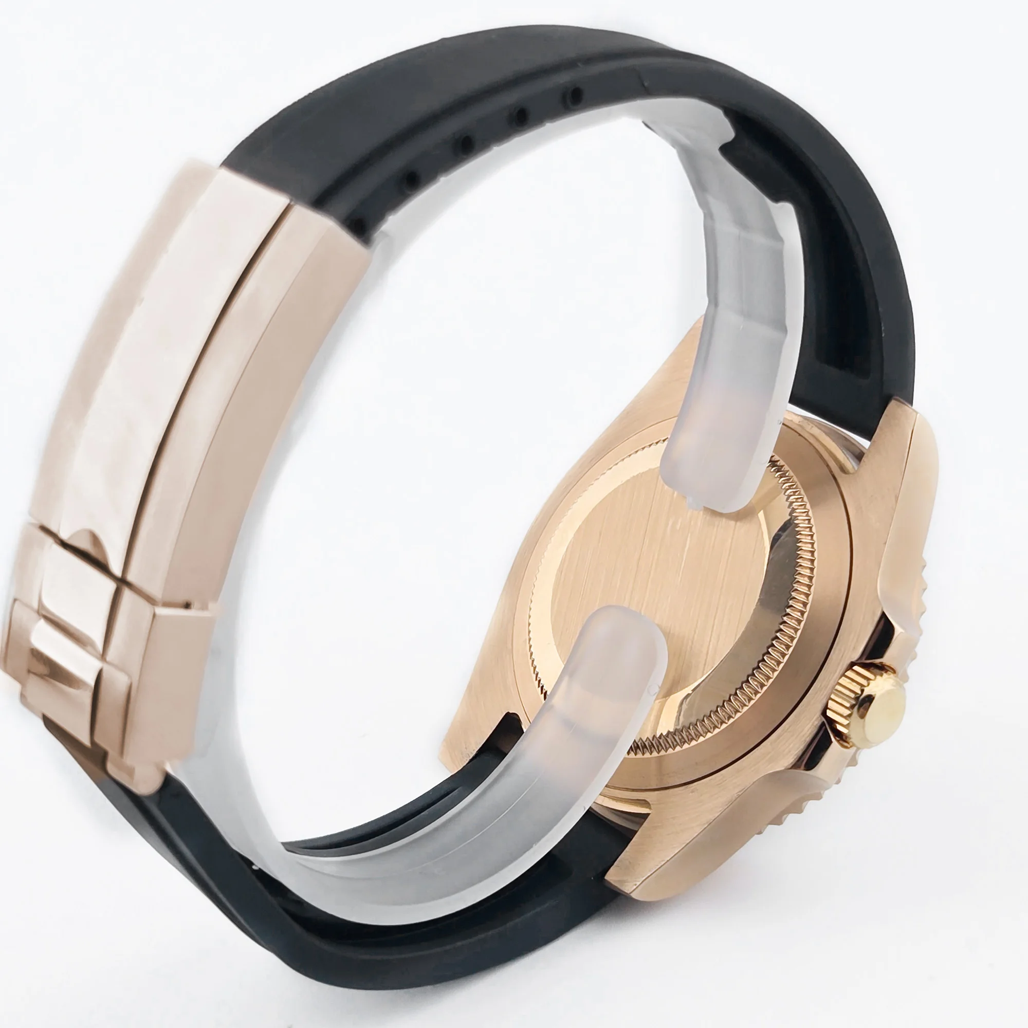 NEITON Fit NH35 NH36 NH34 10bar 120clicks Bezel 40mm SUB Rose Gold Watch Case Curved End Band