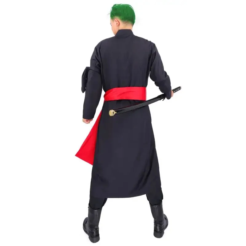 

❤2026✚WENAM Roronoa Zoro Wano Country Black Cosplay Costume Full Set Kimono Robe Cloak with Sash Armband Wig Cool Men Combat Un◀