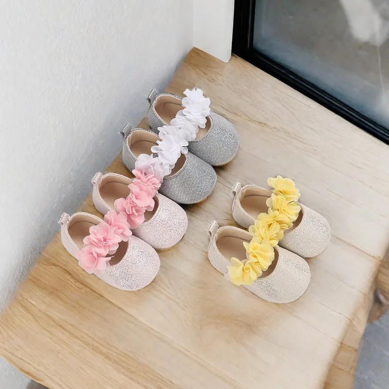 

Spring and Autumn Girl Baby Ballet Princess Flat Shoes Flower Decoration Fashion Single Shoes 0-12 Month Baby Walking Shoes