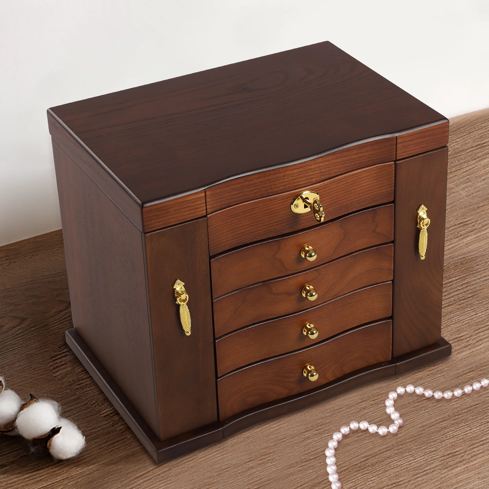 Holz Organizer mit Combo Lock Vintage-Stil Aufbewahrung sbox mit Spiegel