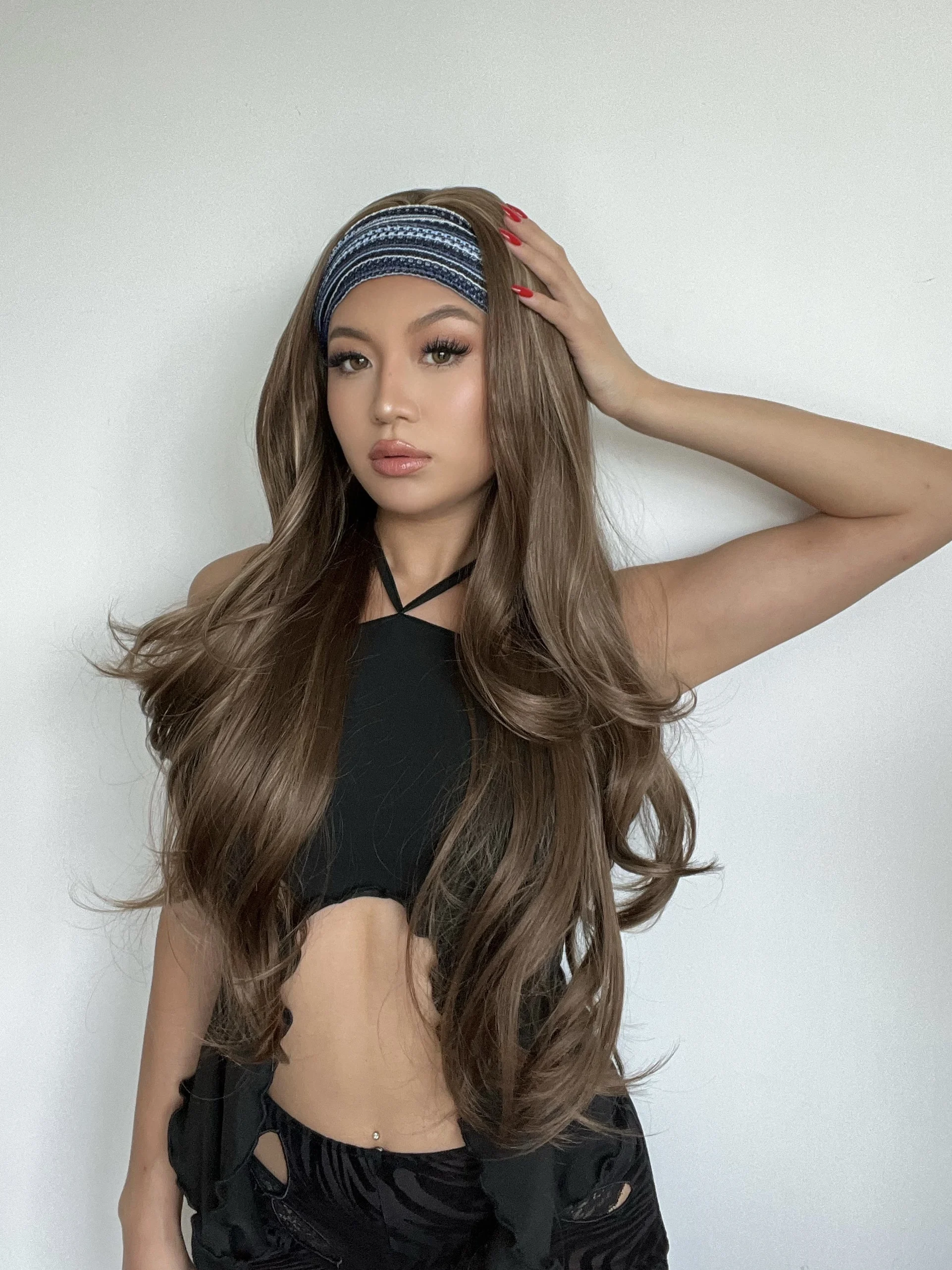 Women's Natural Wavy Brown Highlight Headband Wig