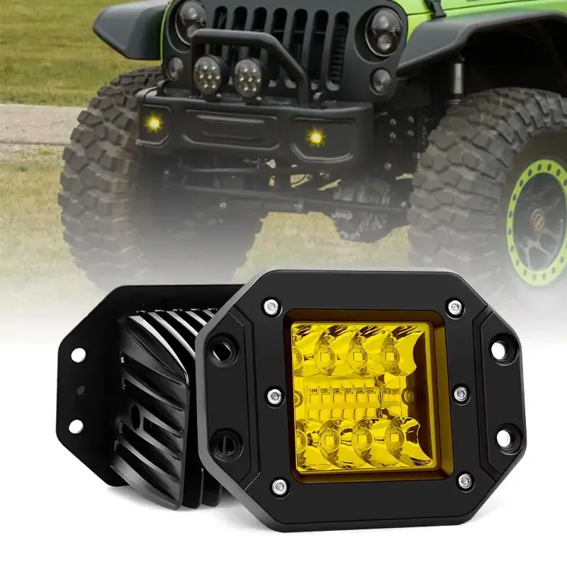 5 Inch Flush Mount LED Pods Lights 48W 4000LM 6000LM Spot Flood Combo LED Light Bar Offroad Driving Fog Light LED Work Light 1Pc