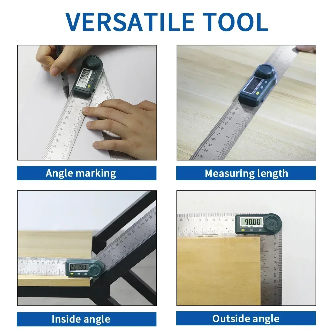 Digital Protractor 7inch/200mm Stainless Steel Angle Measuring Tool with LCD Display for Carpenter/Woodworking