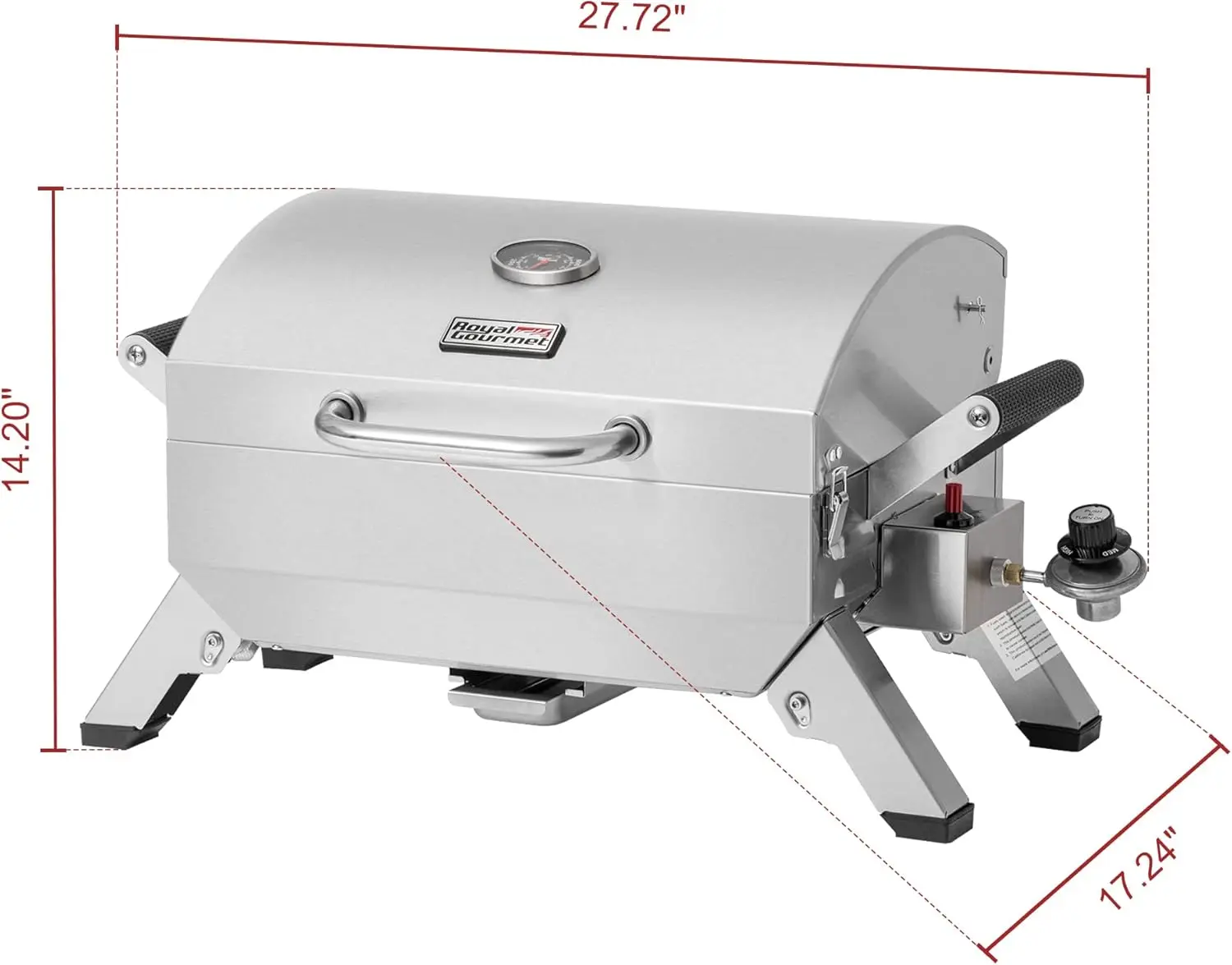 Silver Stainless Steel Portable Grill for Picnic Cookout, with Two Handles, Travel Locks and Folding Legs, 10000 BTU